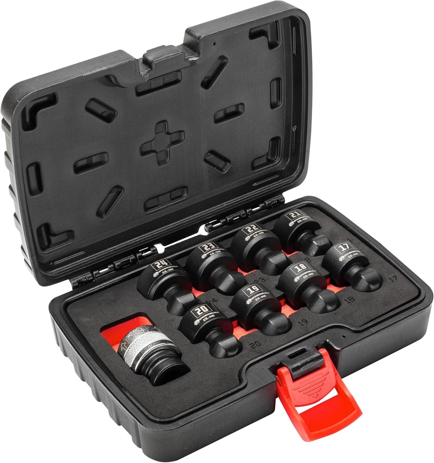 Powerbuilt 9 Piece Universal Joint Quick-Change Socket Adapter and Black