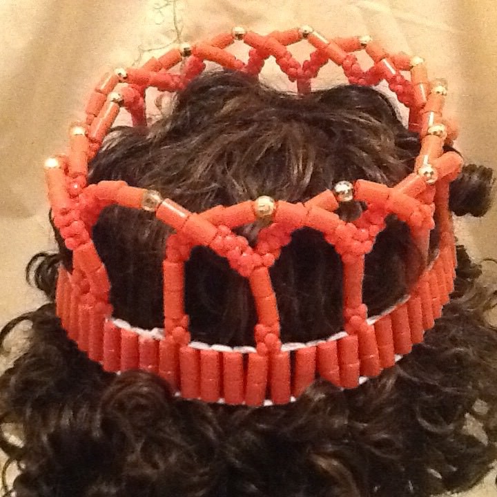 African Royal Bridal Olori faux Coral Beads Crown