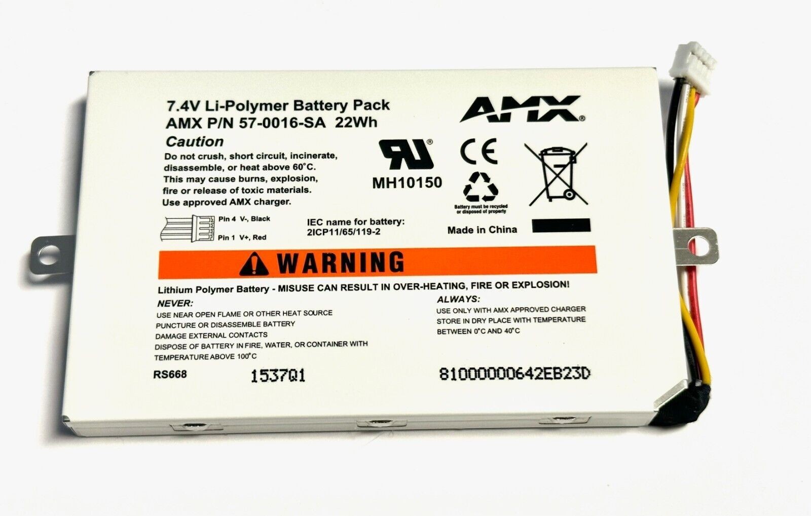 AMX FG5966-01BAT MVP-BP-5X Battery Pack Kit MVP-5200i Replacement 11276341