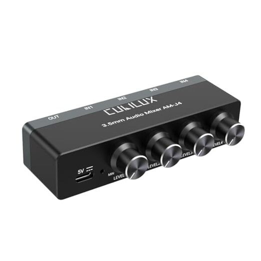 4-Channel 3.5mm Audio Mixer, Ultra-Low-Noise Mini Audio Mixer for Sub-Mixing,