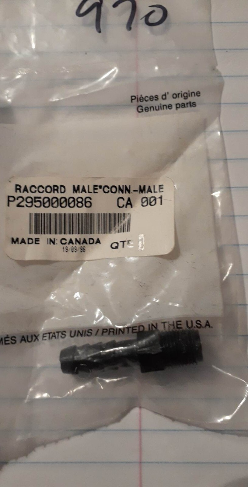 NOS Bombardier P295000086 Male Fitting ​​​​​​​​​​​​​​​OEM loc970