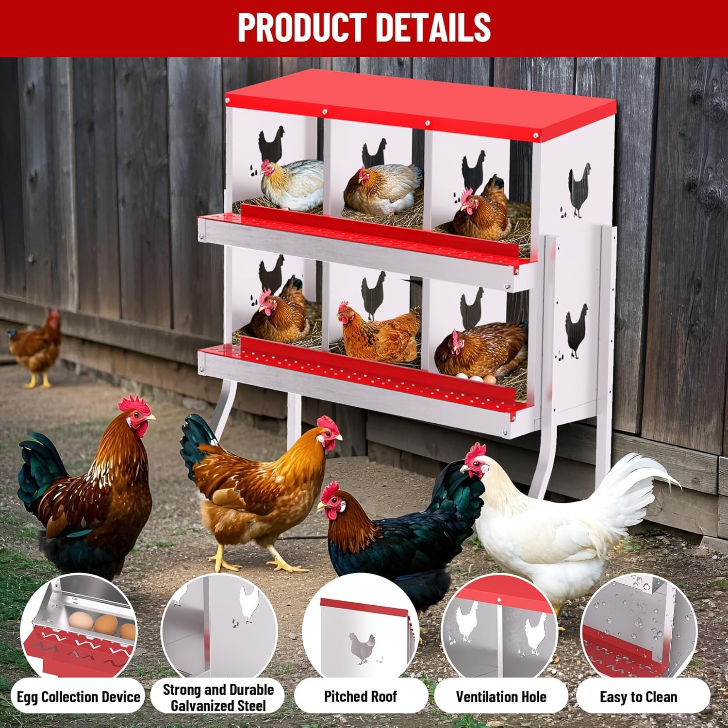 Chicken Nesting Box 8 Compartment Metal Easy Collection Cleaning W/ Bracket Legs