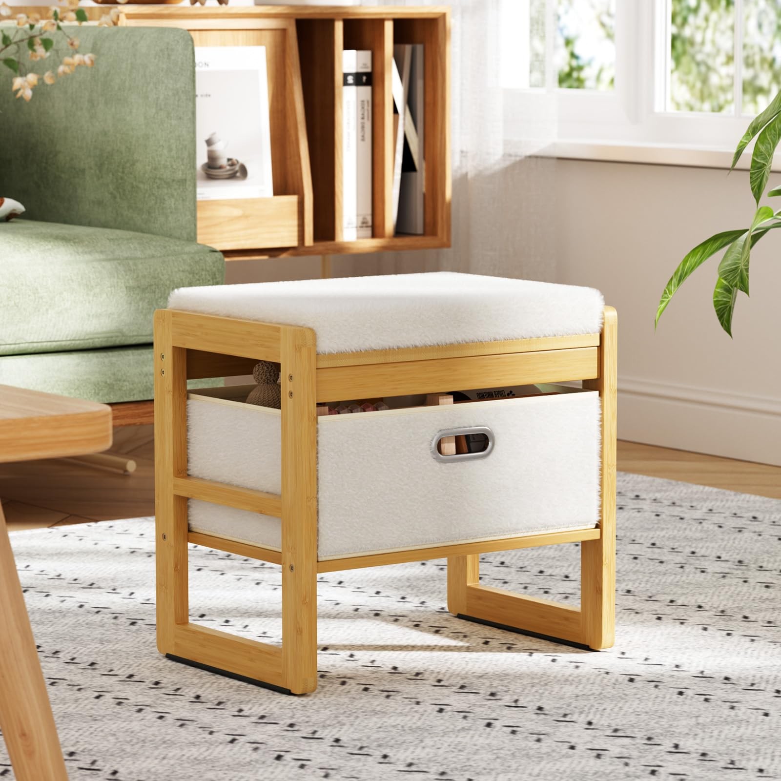 Storage Ottoman, Footstool with Drawer, 3-in-1 Soft Ottoman with Storage, Mul...