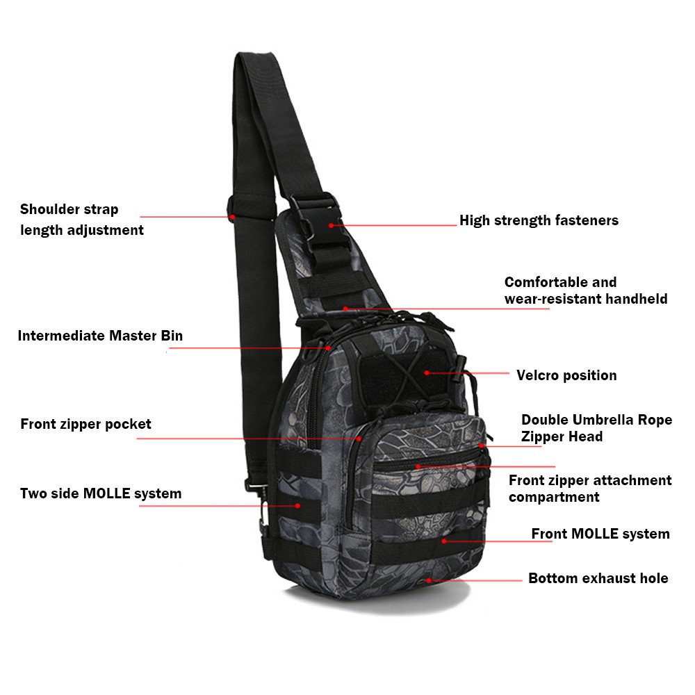 Universal Tactical Sling Backpack Black 600D Outdoor Storage Bag