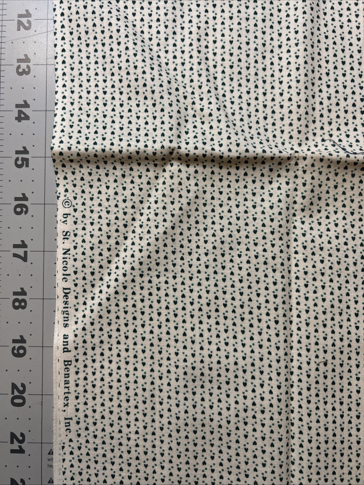 Green Hearts St. Nicole Benartex Cotton Fabric 1/2 Yard (18 By 44”) New
