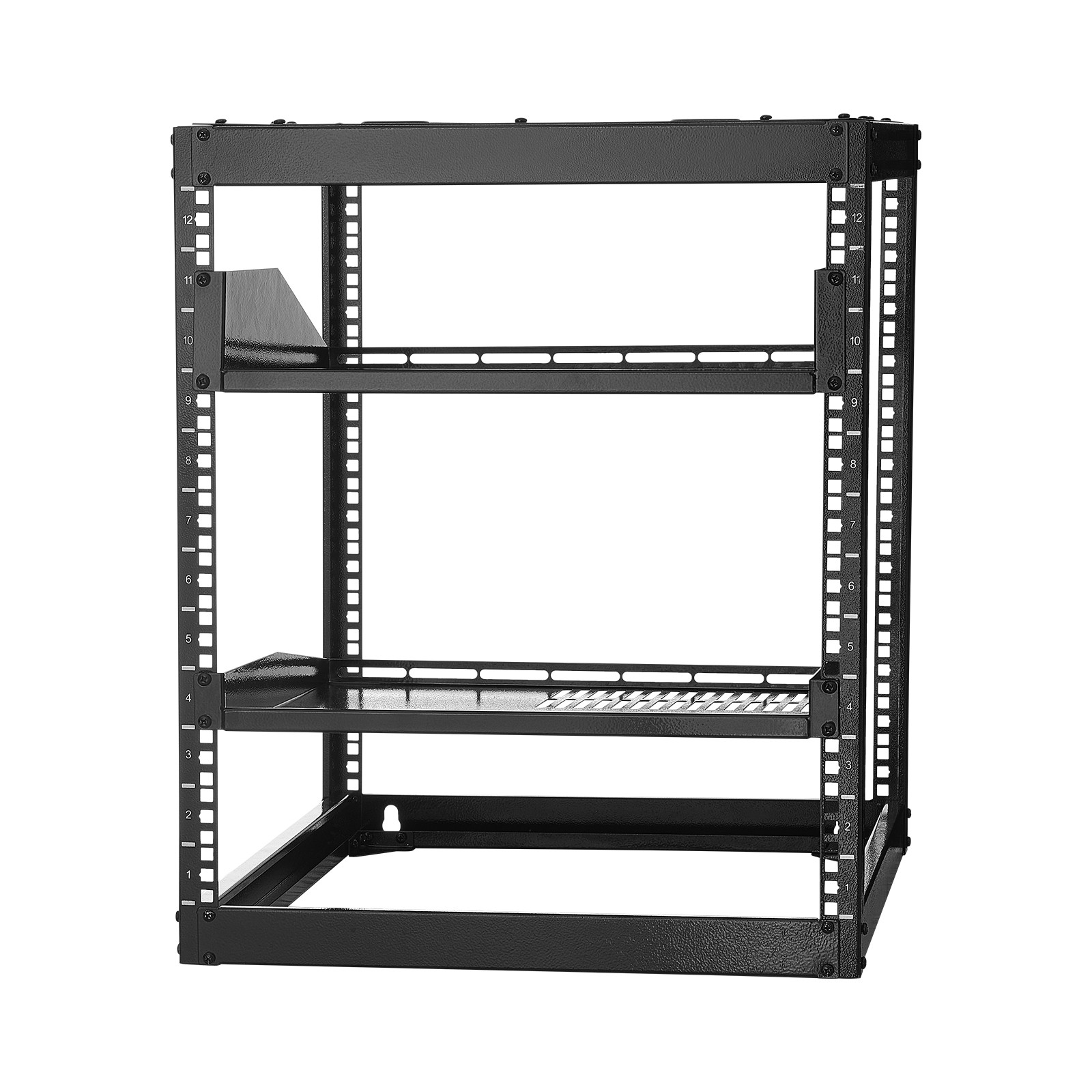 Uimoso 12U Wall-Mount Open Frame Server Rack with Shelves and 4-Post Design