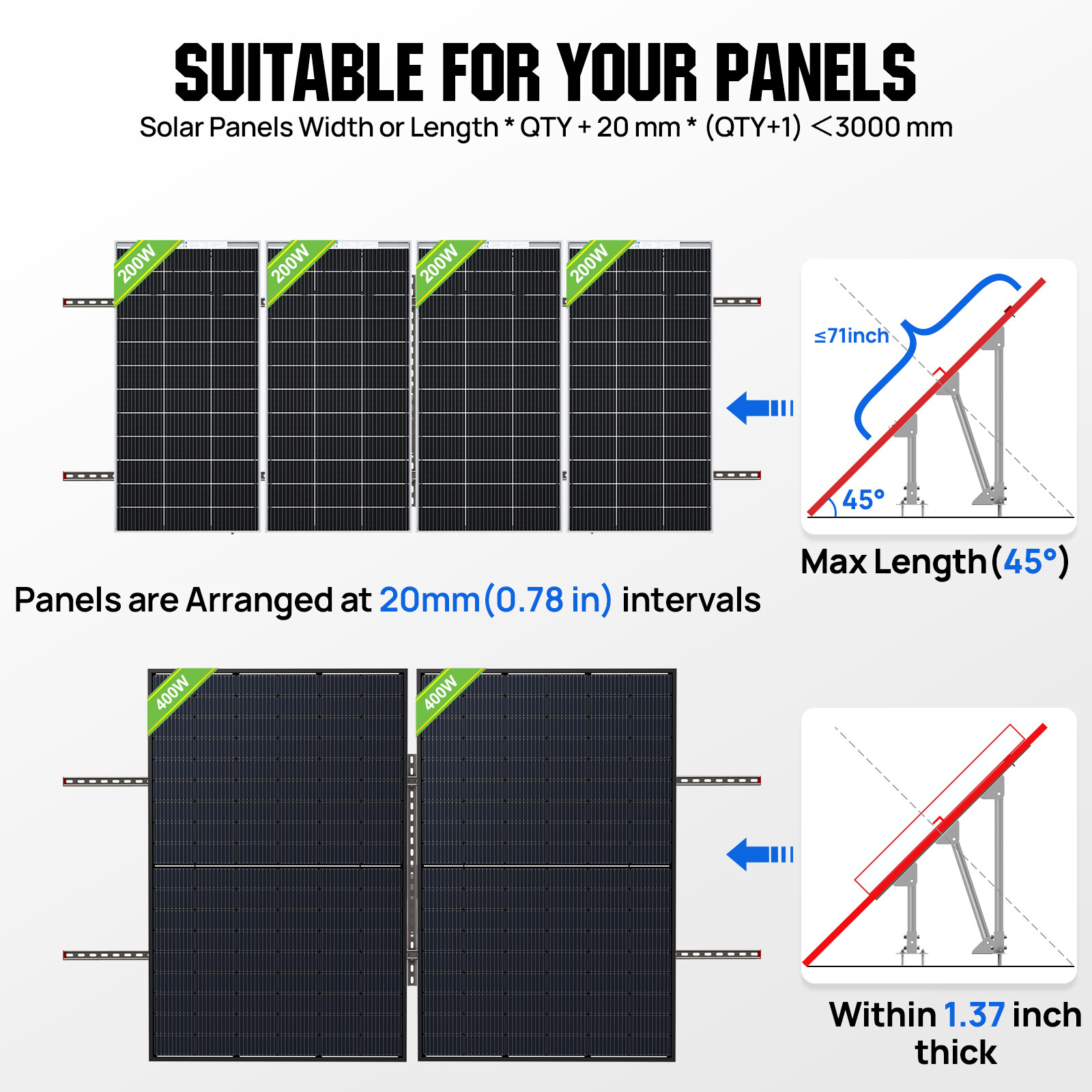 ECO-WORTHY Adjustable Solar Panel Mounting Brackets Kit System for 4PCS Panels