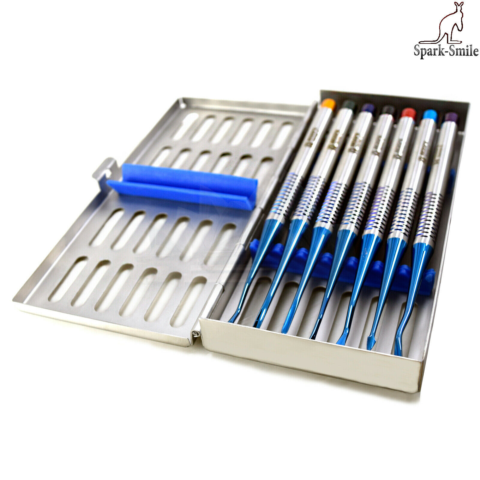 Tooth Extraction Loosening Dental Elevators Serrated Tip Blue Coated + Cassette