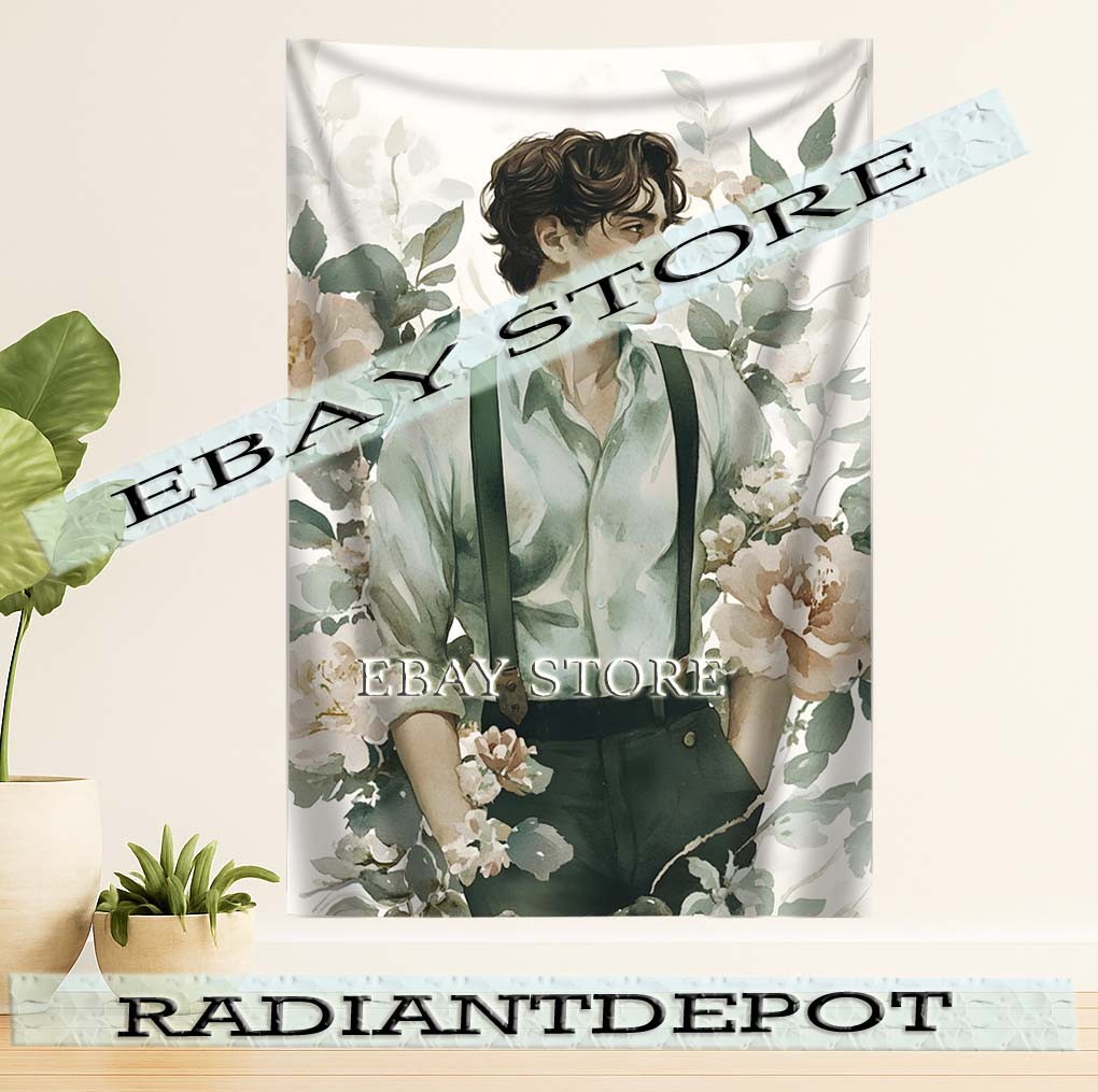Vintage Portrait Tapestry Gentleman soft floral background banner print 39X59 in