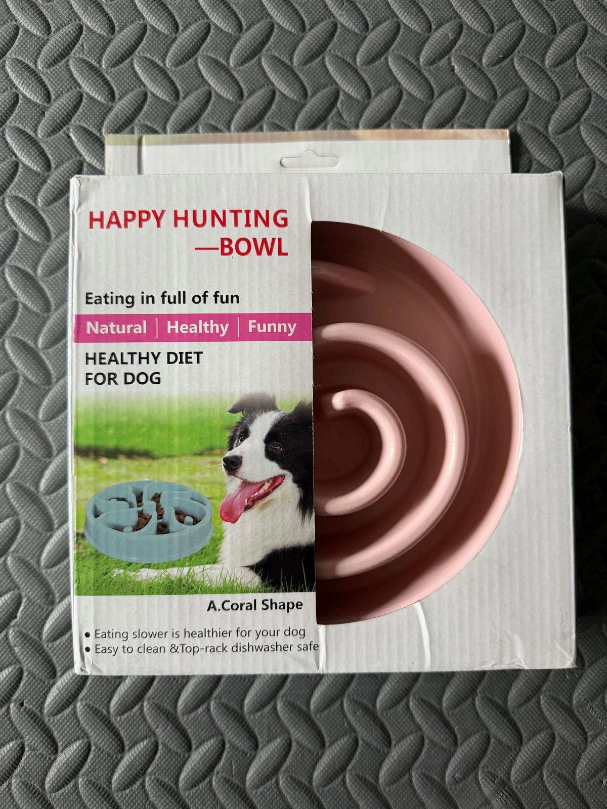 Happy Hunting Dog Bowl Pink Coral Shape Slow Speed Food Bowl Healthy Diet NEW