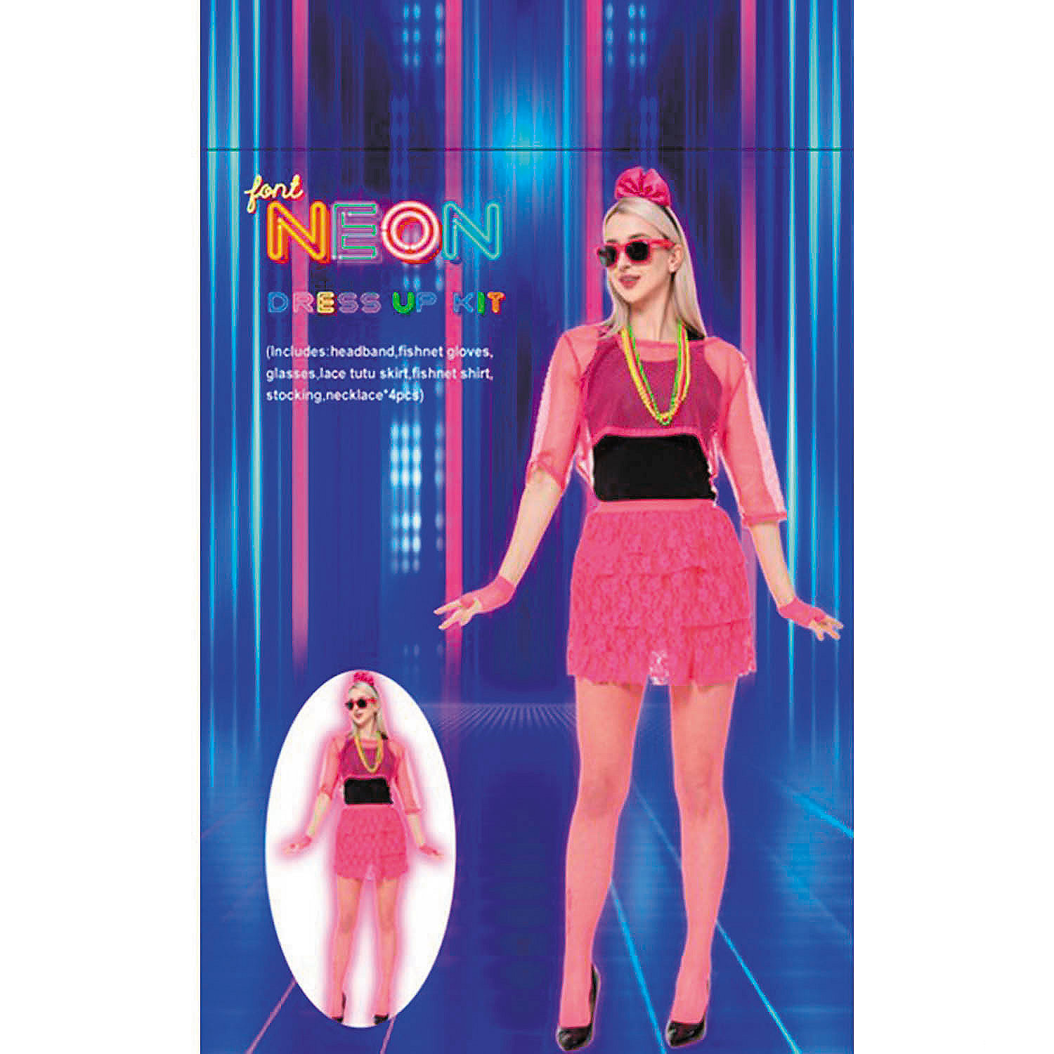 Neon Pink 80's Outfit Costume Accessory Kit - 11 Pc. - Morris Costumes