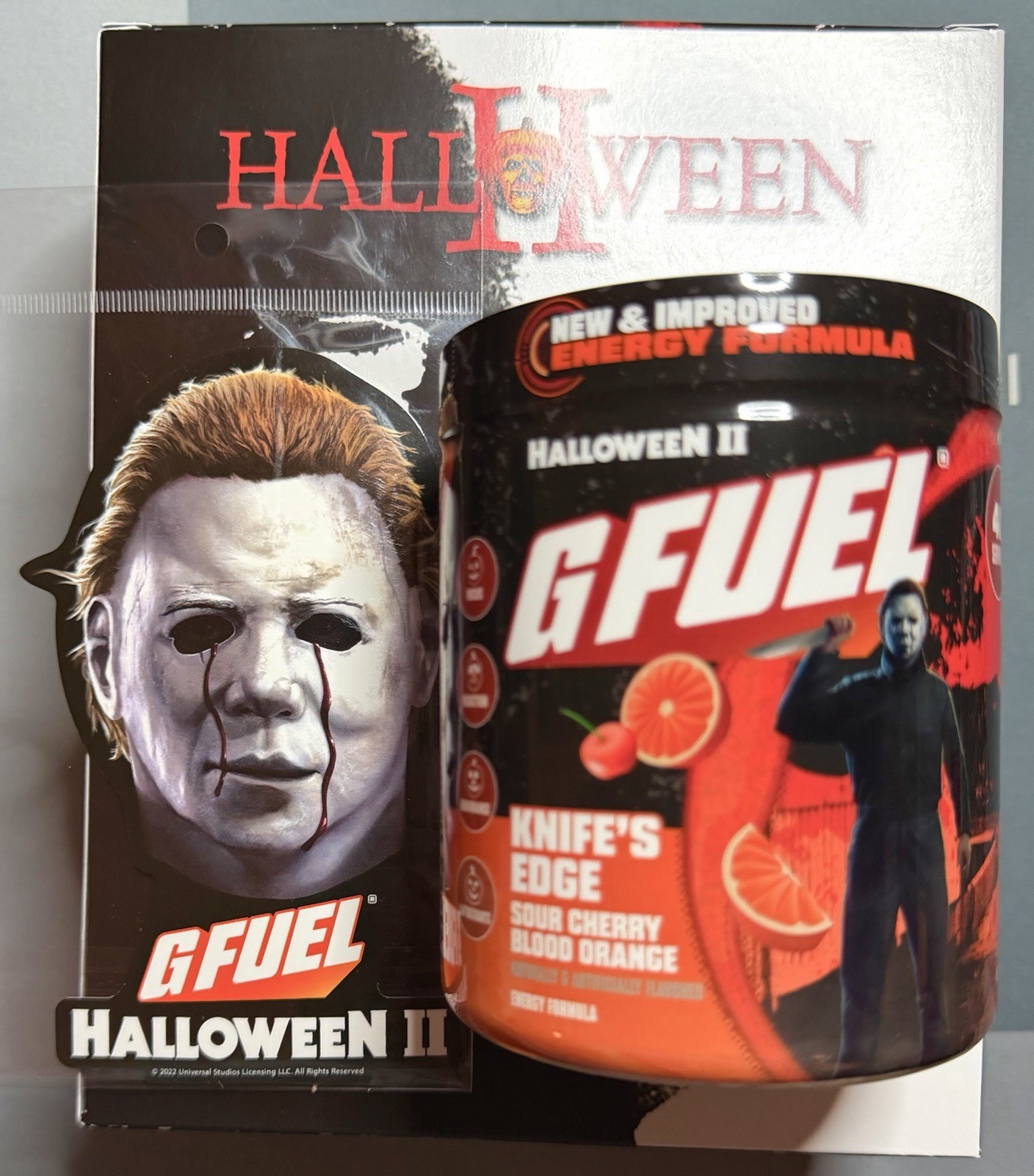 G FUEL Halloween II 2 Knife's Edge Collector's Box, Tub, & Sticker