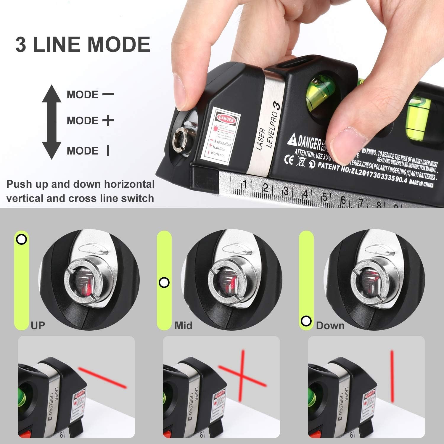 Compact 8ft Laser Level Tool for Picture Hanging and Cabinet Installation