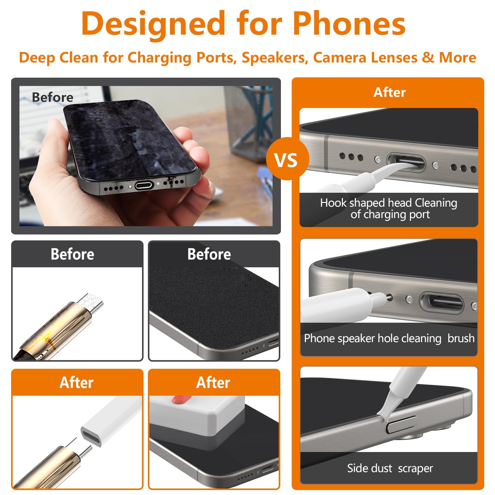 Cell Phone Cleaning Kit, iPhone Kit for Charging Port White (Base)
