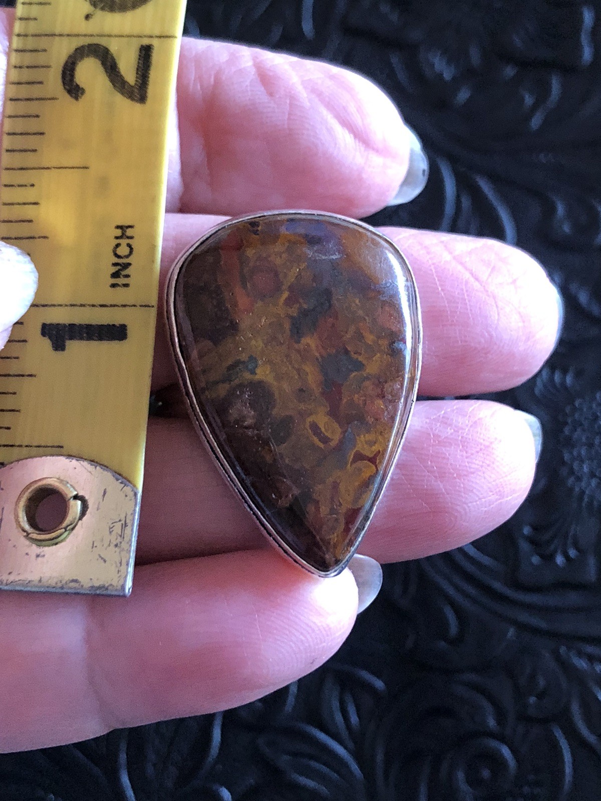 Artisan Red Jasper Arrow Ring Shadow Bezel Size 10.5