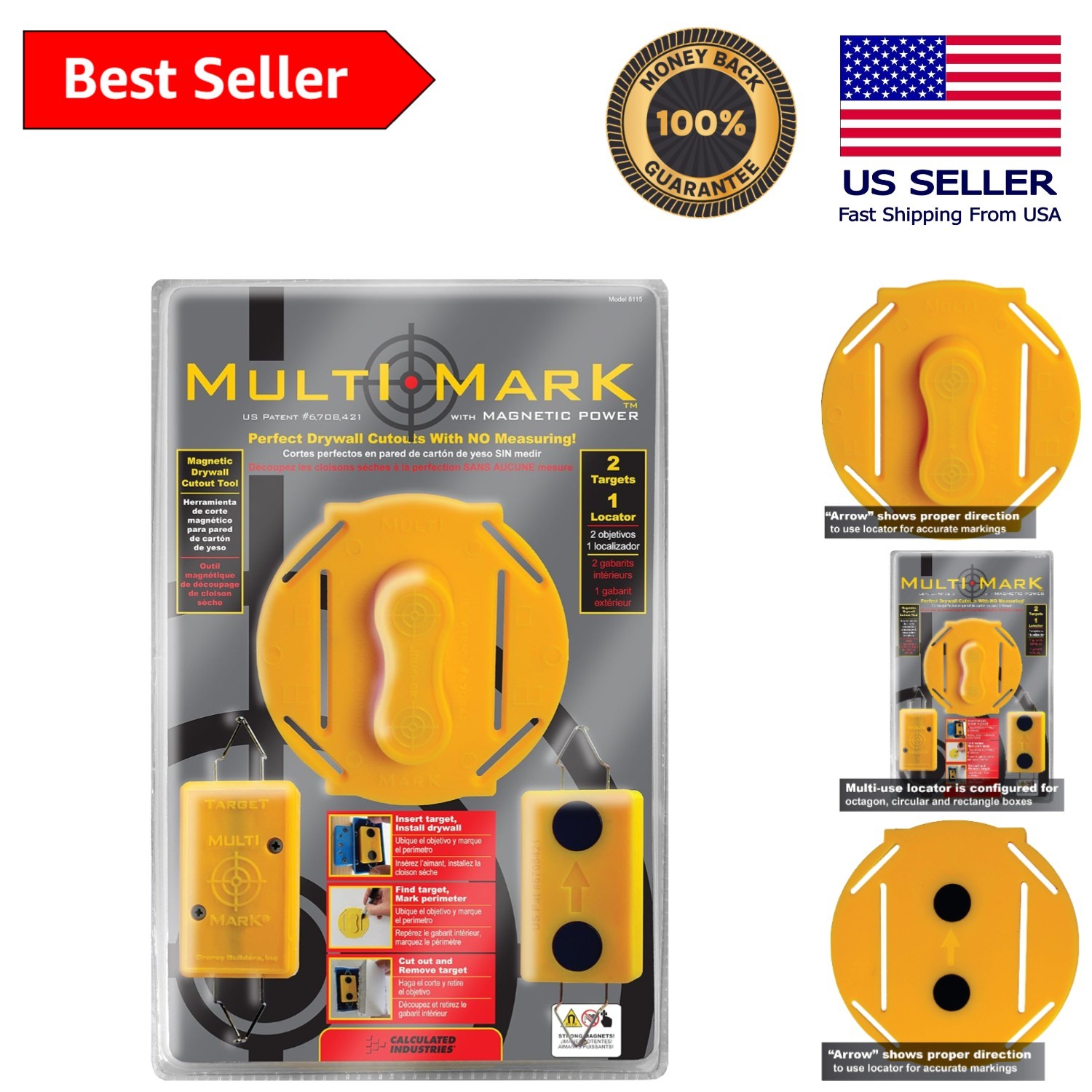 Professional Drywall Cutout Locator: 2 Magnetic Targets for Precision Cutting