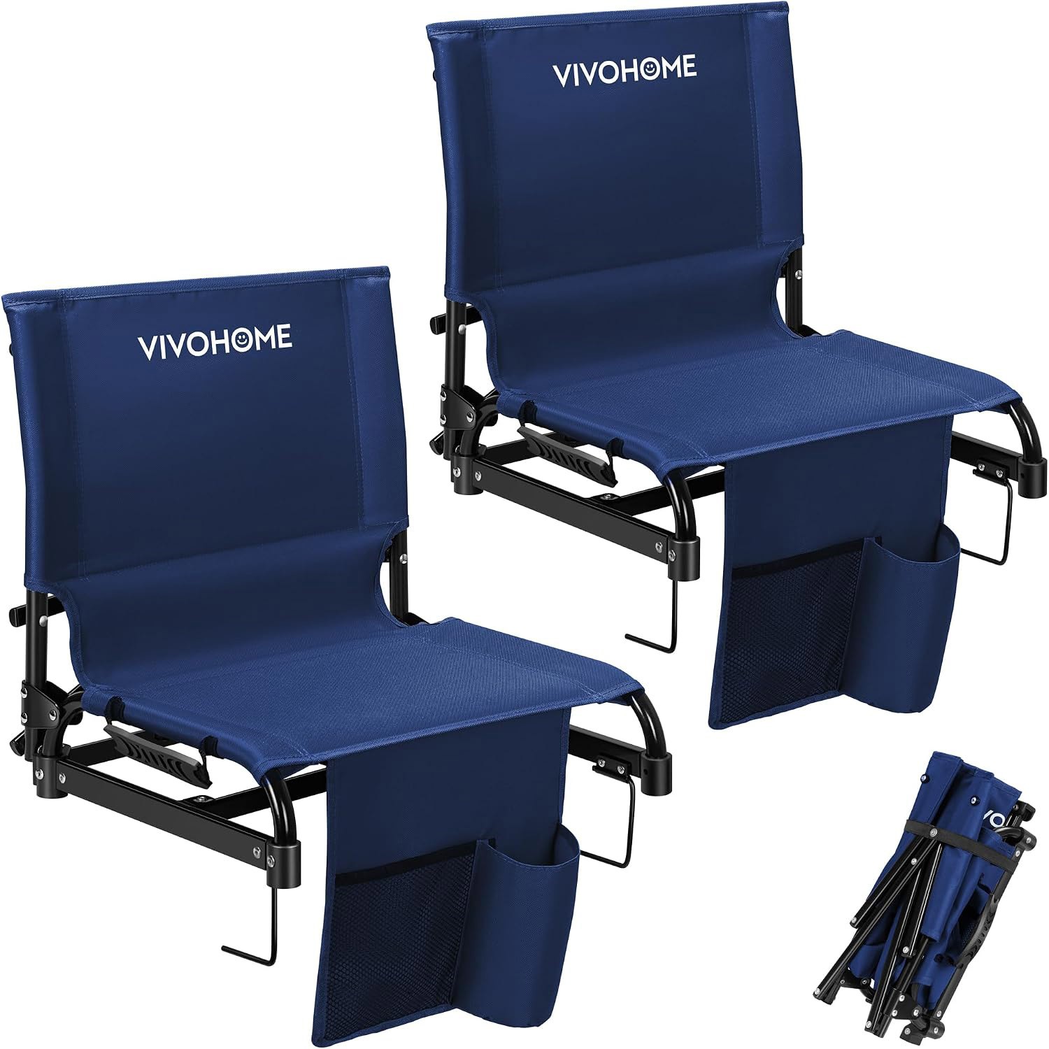 2 Pack Folding Stadium Seats w/ Back Support Portable Bleacher Chairs Cup Holder