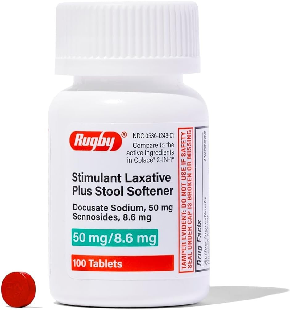 Rugby Stimulant Laxative (Docusate Sodium) 50mg Tablets 100ct