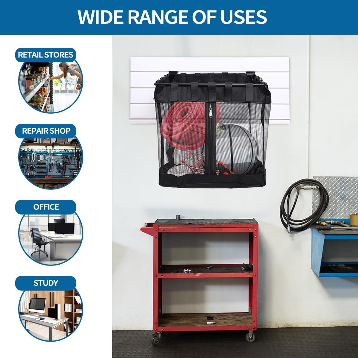 2Pcs Large Slatwall Baskets Mesh Slatwall Baskets W/ Zipper Mounted Storage