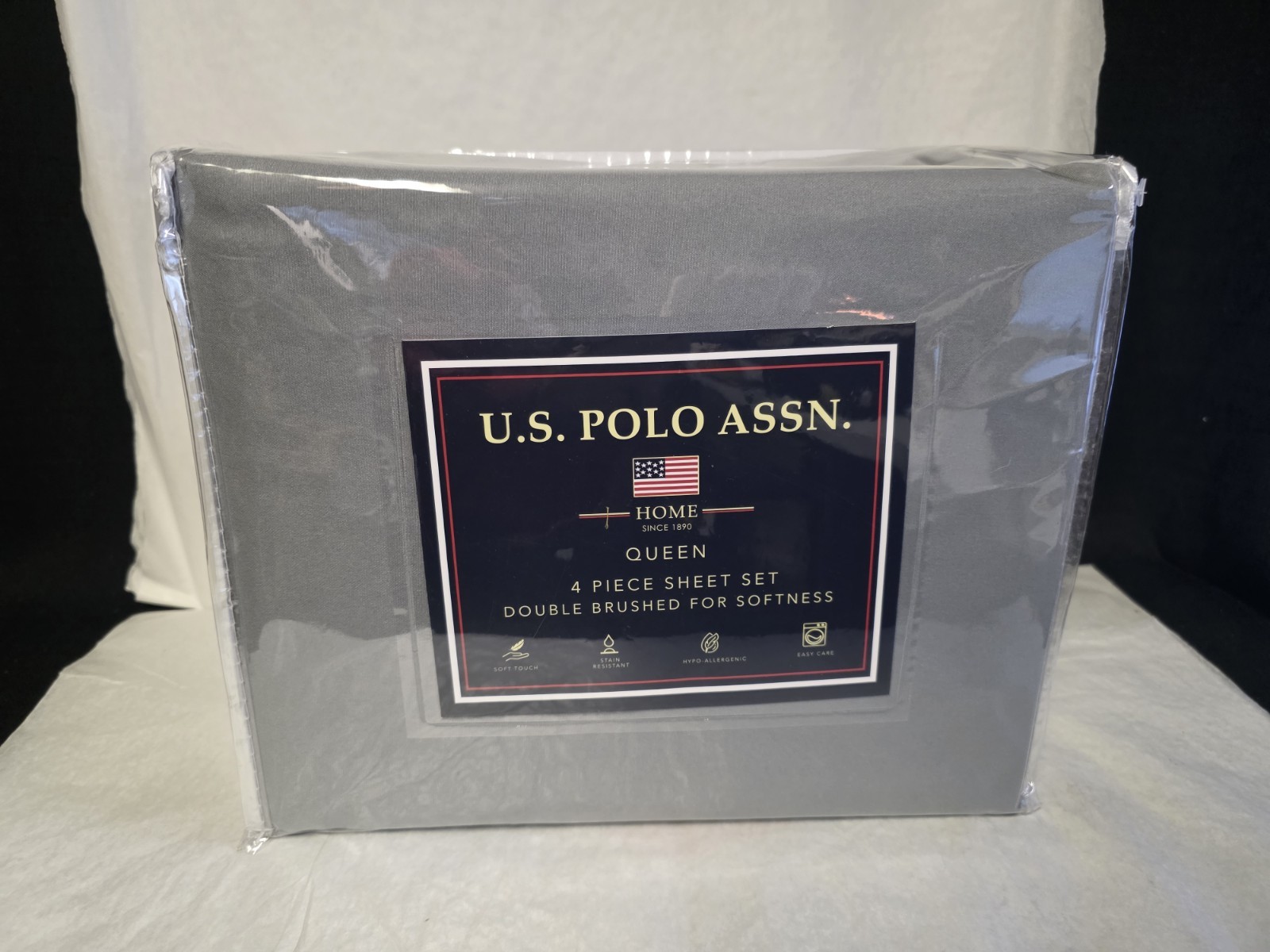 U.S. Polo Assn. 4 Piece Queen Sheet Set Gray Polyester Microfiber BRAND NEW