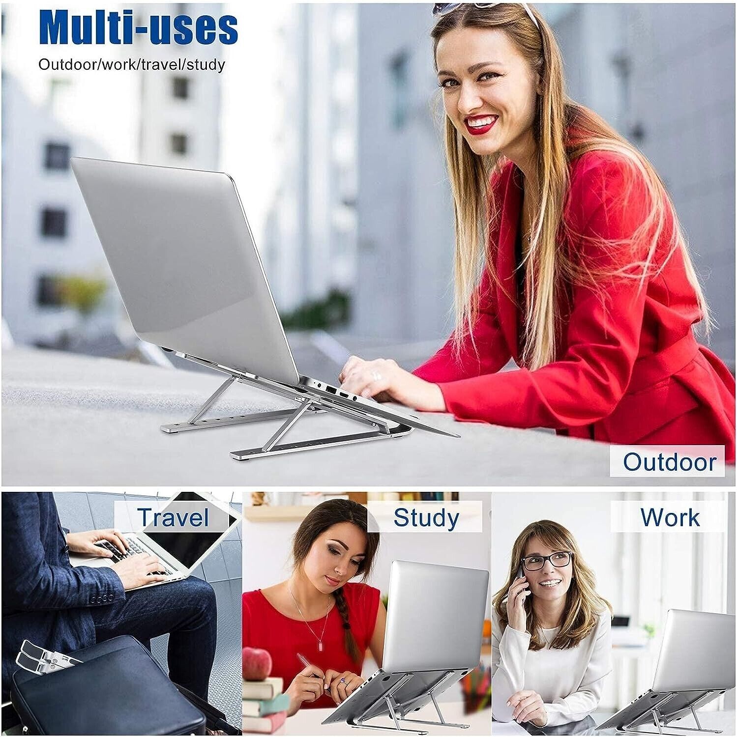 Black Portable Adjustable Plastic Laptop Stand Notebook Holder Foldable Riser