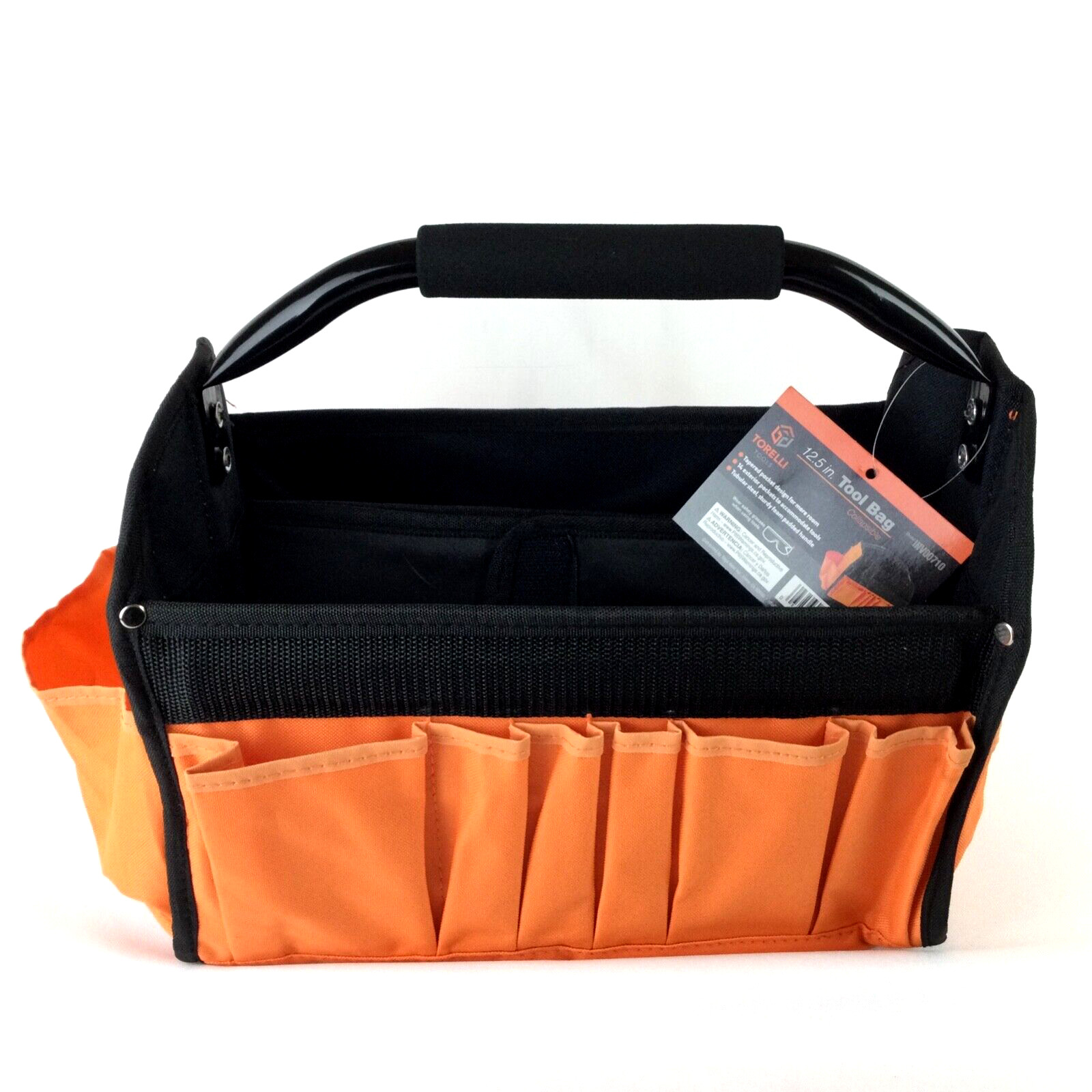 Torelli TOOL BAG Collapsible 14 Exterior Pockets Foam Padded Steel Handle ORANGE