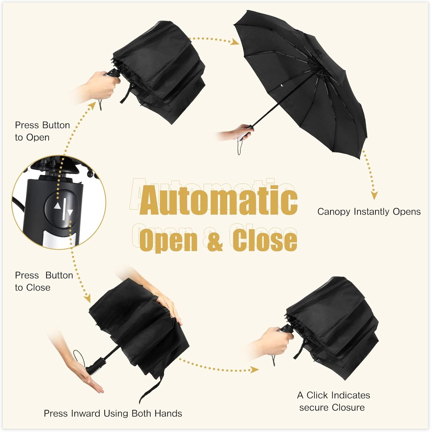 LEIFIDE 10 Pack Collapsible Wedding Umbrellas Bulk Compact Set Black