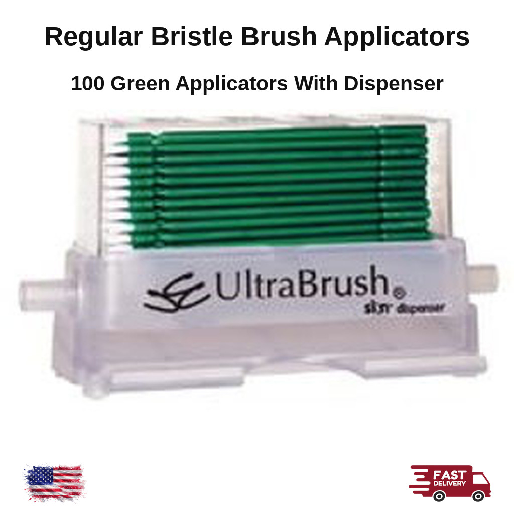 Bristle Brush Applicator Kit w/ Dispenser 100 Green Regular Tips for Dental Use