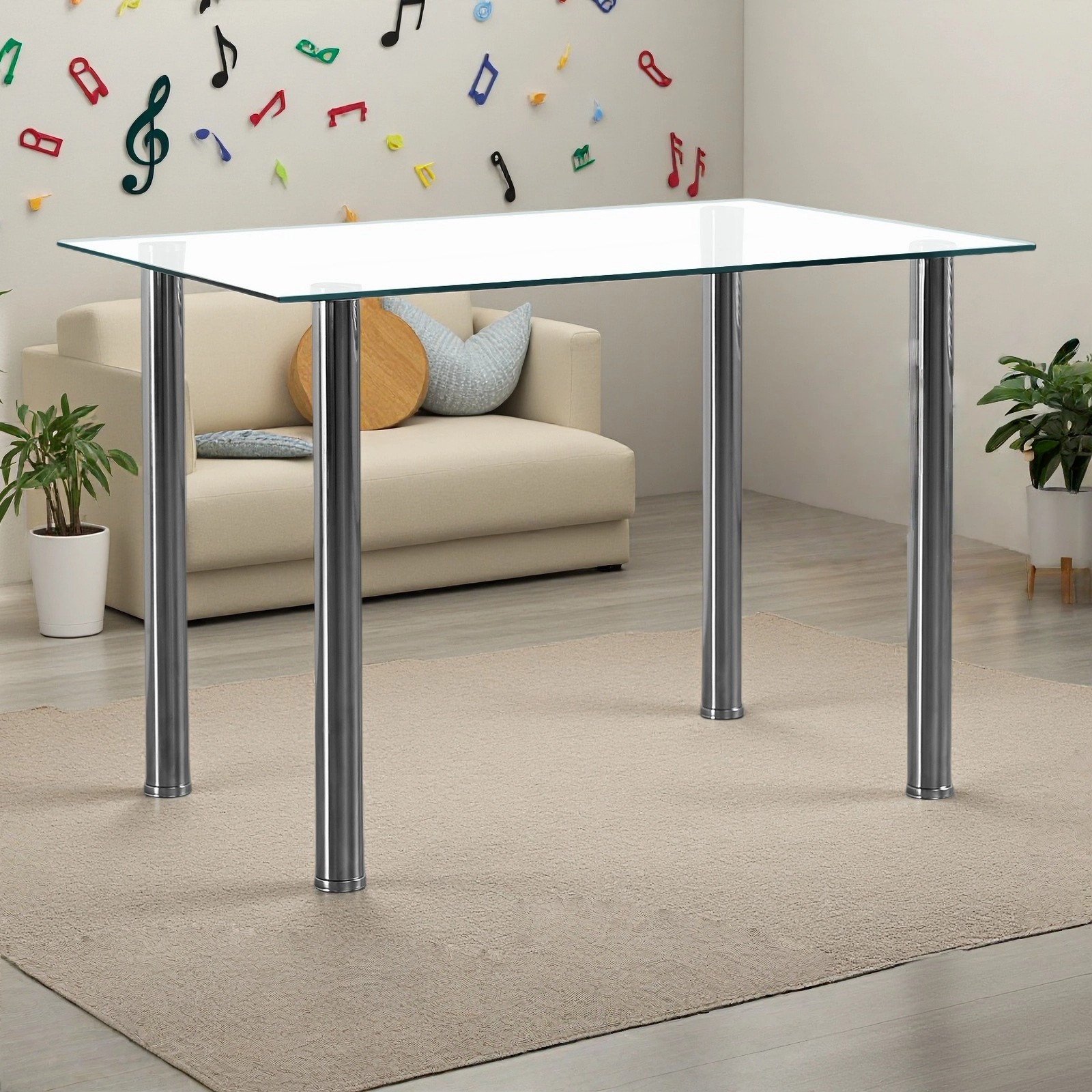 Glass Dining Table - 4 Seater Tempered Clear Glass 43.3" Rectangle Kitchen Desk