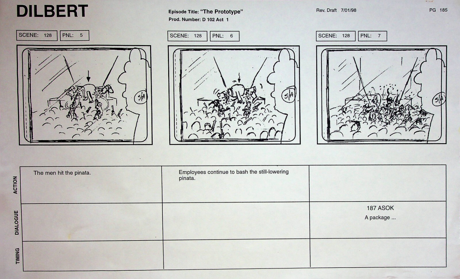 Dilbert (TV series) 1998 "The Prototype" Production COPY Storyboard Page