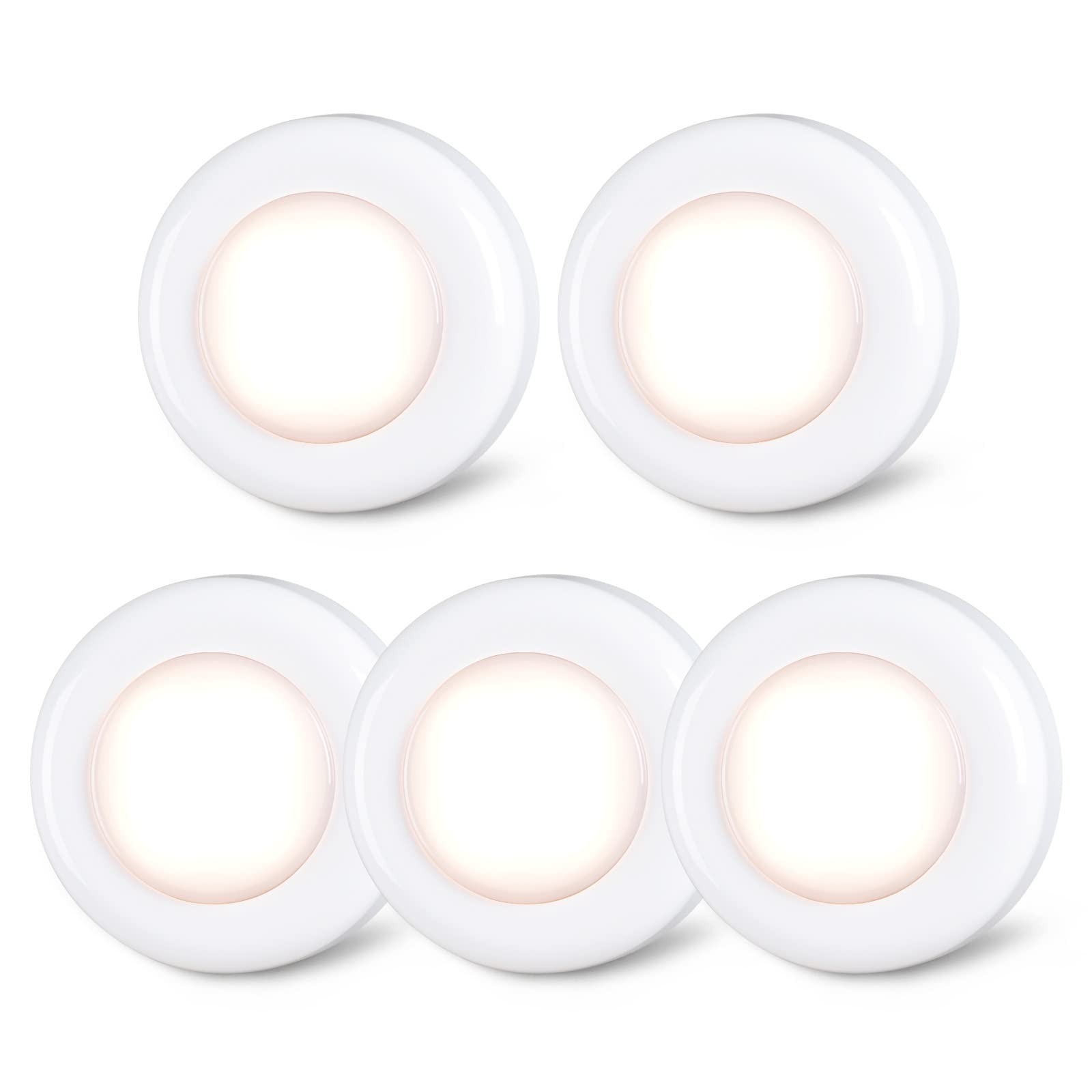 STAR-SPANGLED Push Tap Light, 2.8” Mini Night 2.8 inch, 5 Pack, Warm White