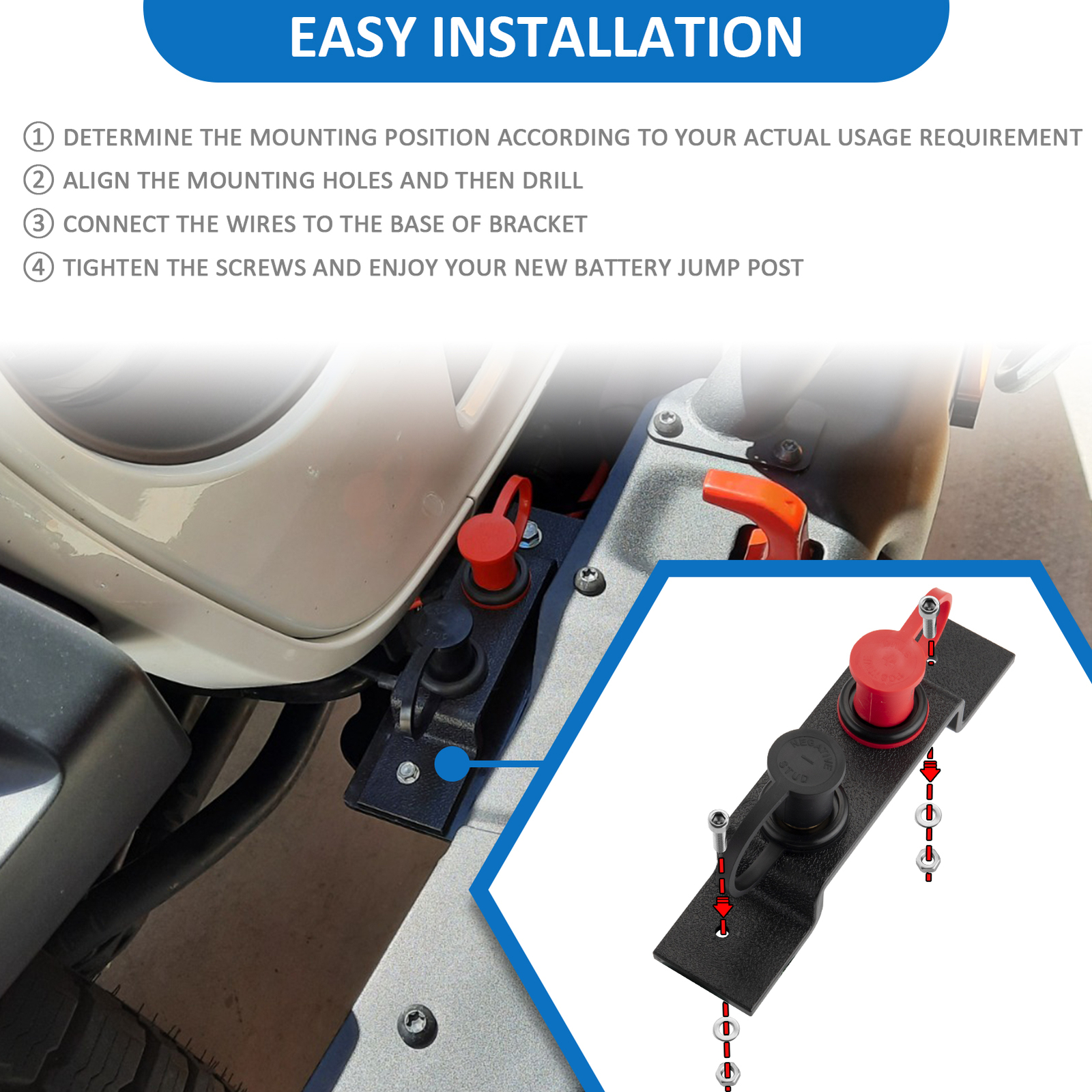 Battery Jump Post Remote Battery Terminal Relocation Kit for Polaris RZR PRO XP