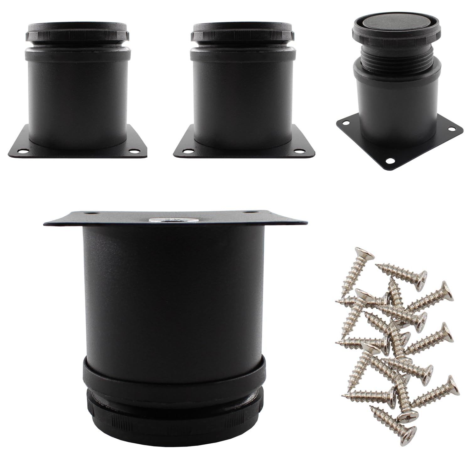 Stainless Steel Furniture Legs 2.4 Inch Adjustable Legs Black Metal Legs Roun...