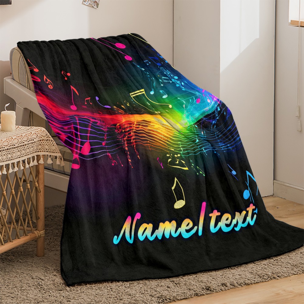 1pc Custom Name Rhythm of Music Portable Blanket - Lightweight Flannel for Trav