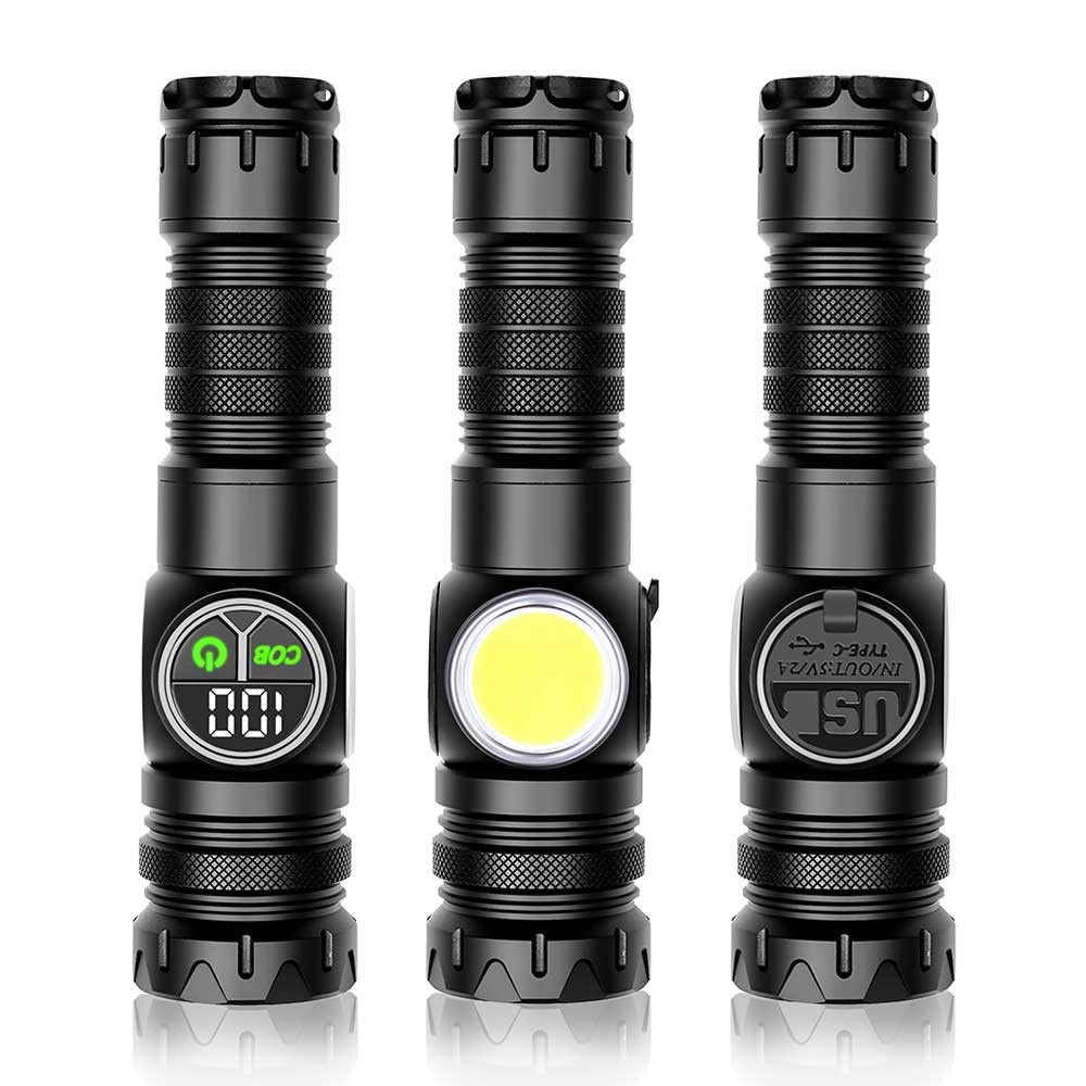 White Laser LEP Flashlight Torch COB Yellow Red Light Zoomable USB Rechargeable