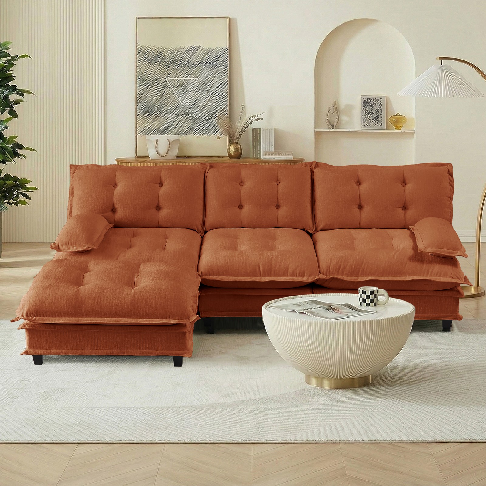 107" L Shaped Modern Sofa Modular Sectional Cloud Couch with Ottoman, 3-Seat Ch