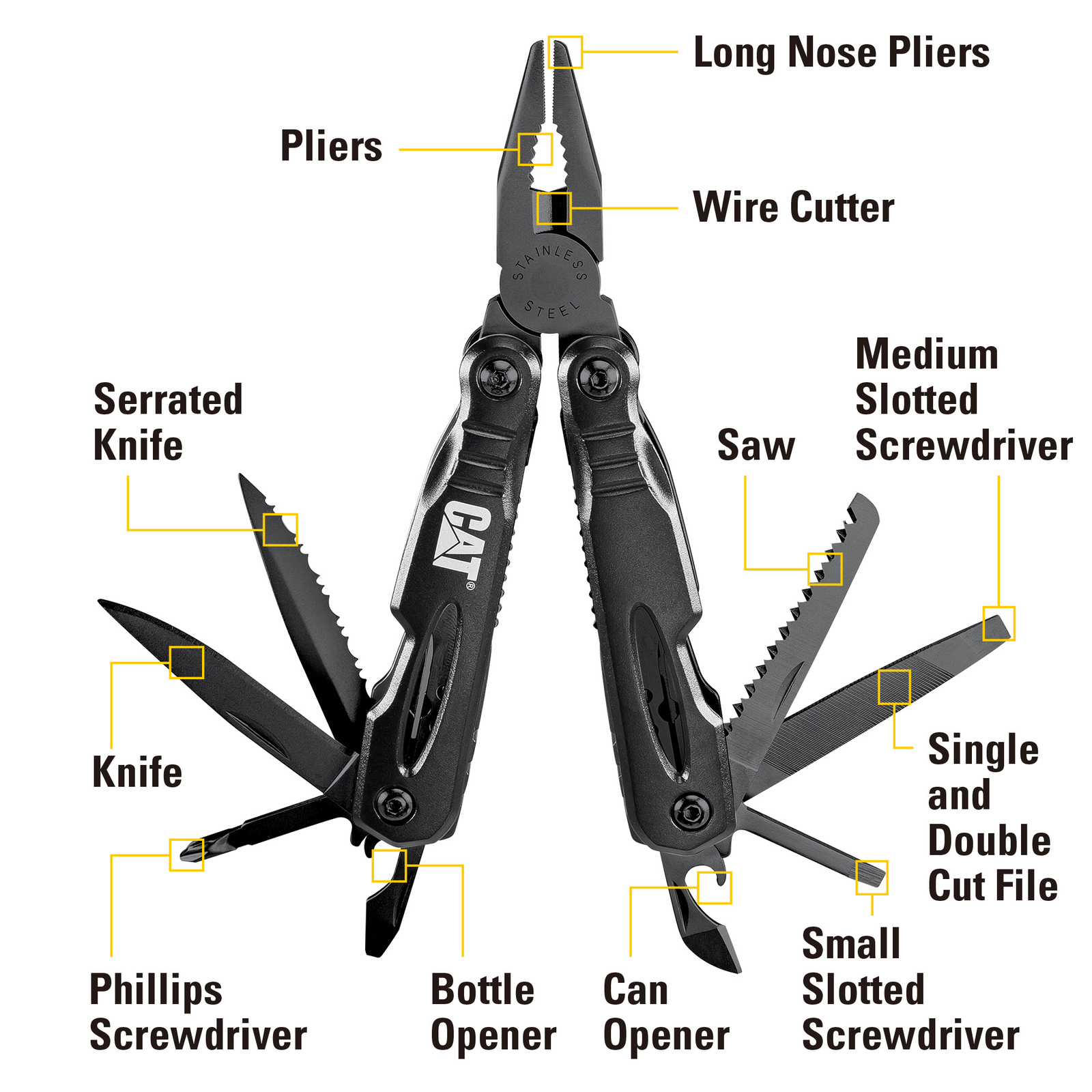 Cat 13-in-1 Multi-Tool with Black Body and Tools - 980021