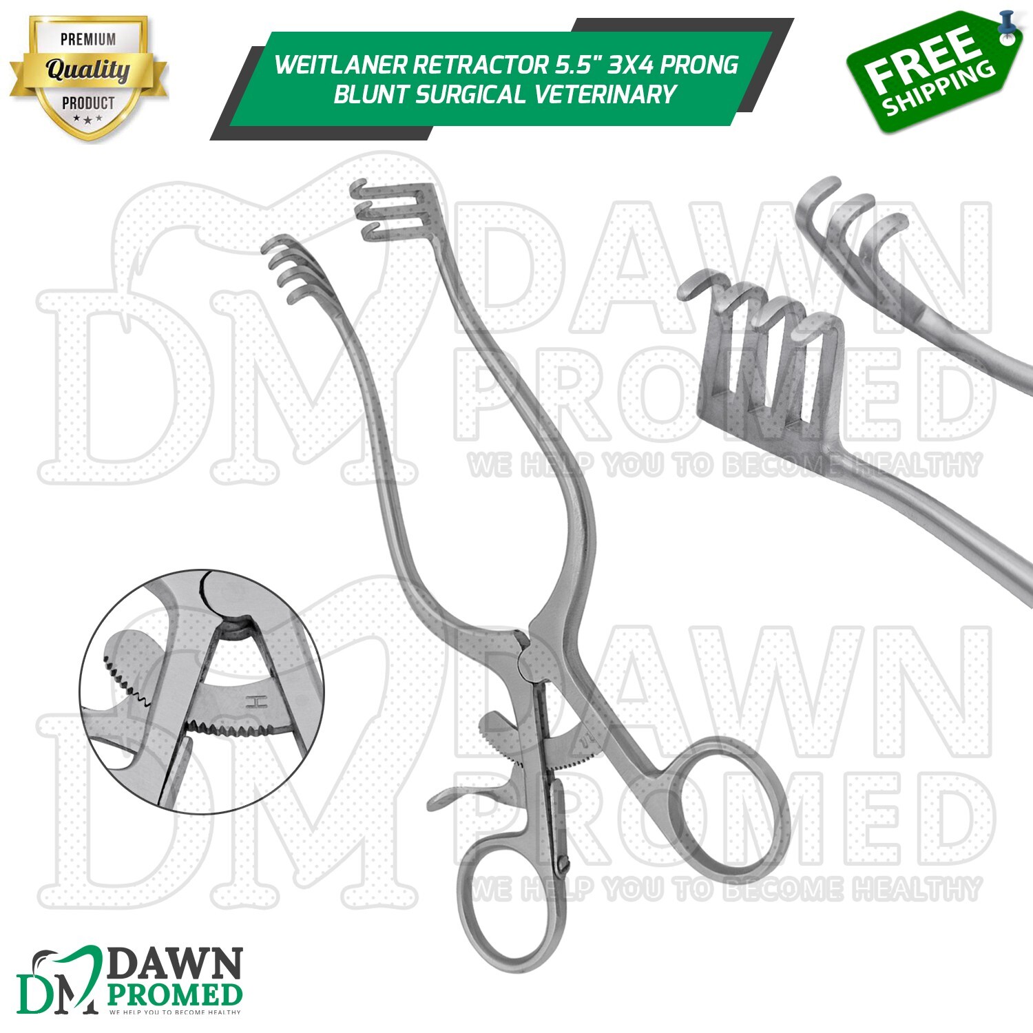 Weitlaner Retractor 5.5" 3x4 Prong Blunt Surgical Veterinary Instrument German G