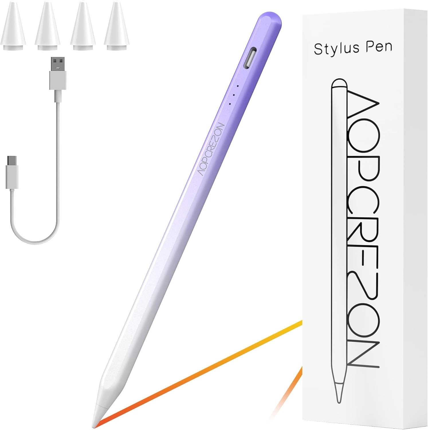 Stylus Pen for iPad  Palm Rejection Tilt Pencil Pro 12.9" Air 4Nibs-Purple-White