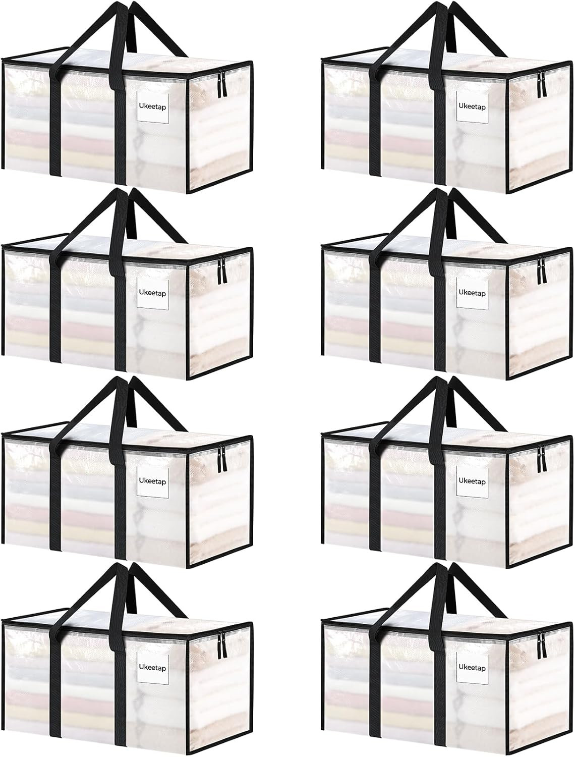 8PCS XL Heavy Duty Moving Bags,Clear Storage Bins with Lids, Reinforced Handles