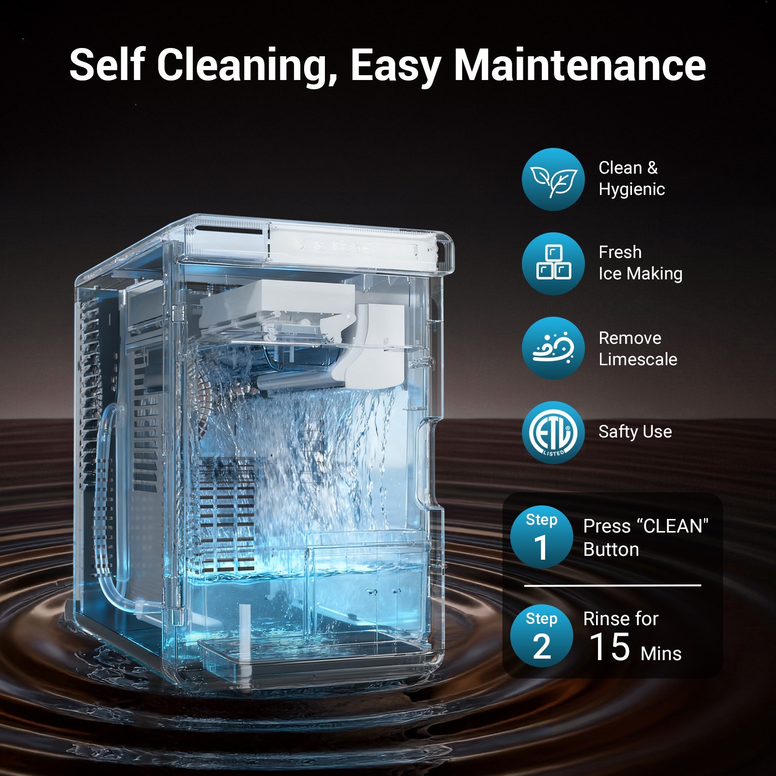 2'' Clear Ice Square Maker Machine,150 PCS/Day,Ice Cube Maker Automatic Cleaning