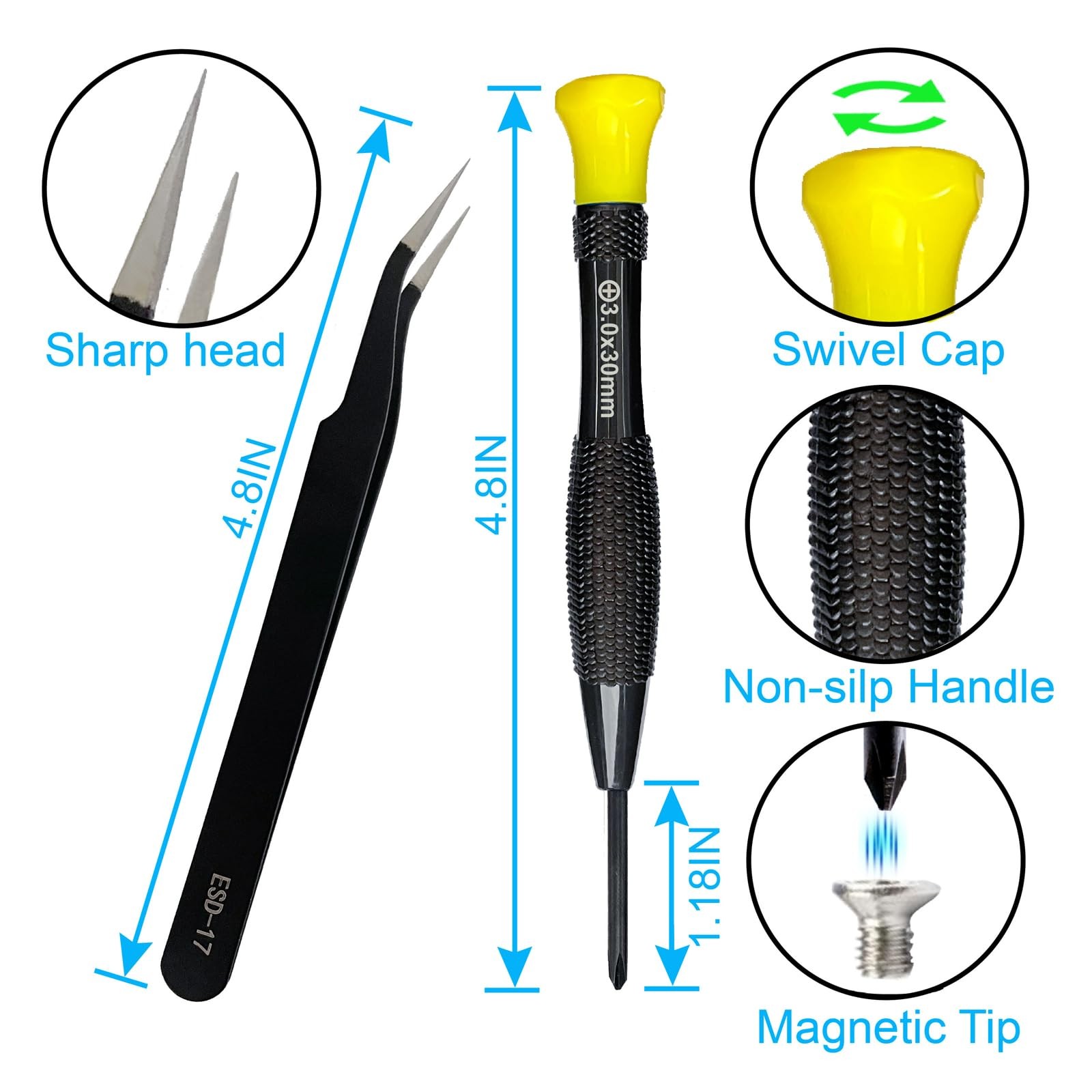 18PCS Mini Precision Screwdriver Set with Case, Magnetic Small Flathead Phillip