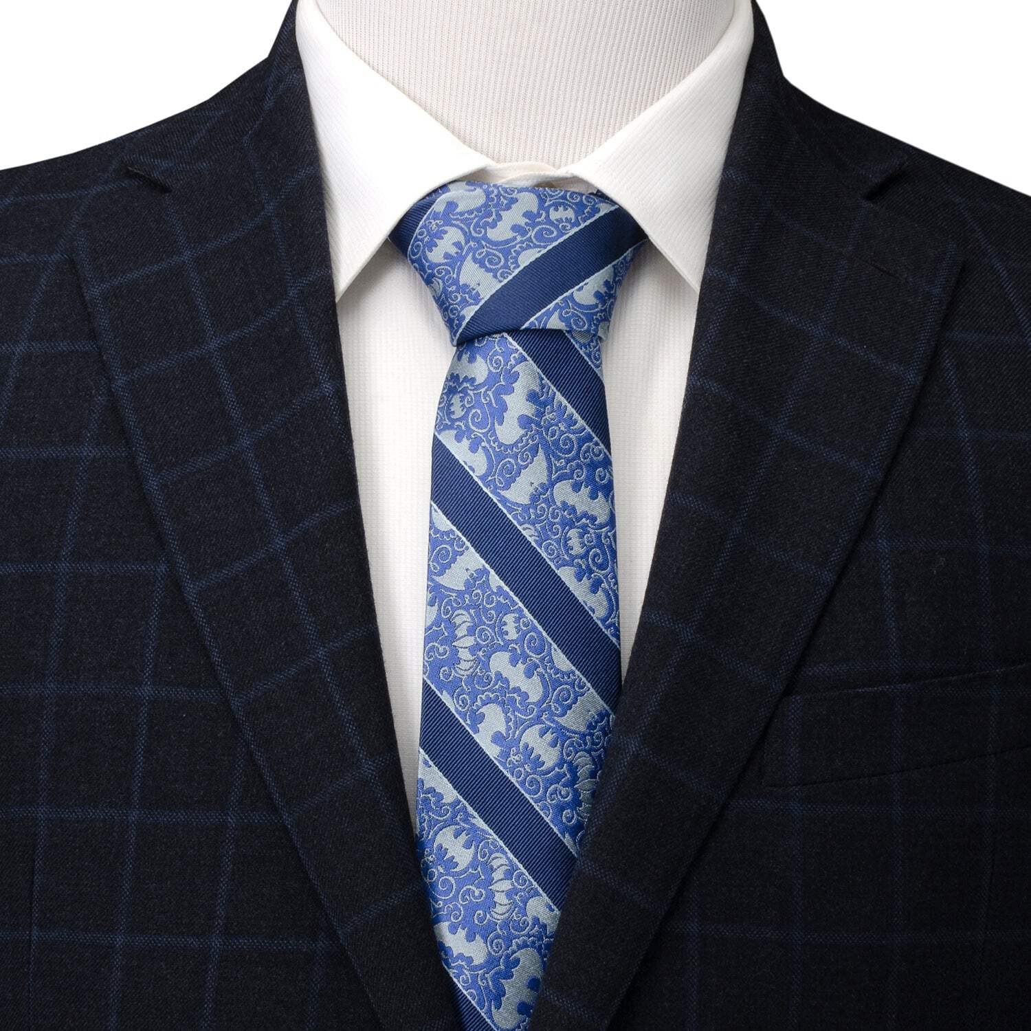 DC Batman Stripe Multi Emblem Blue Men's Tie