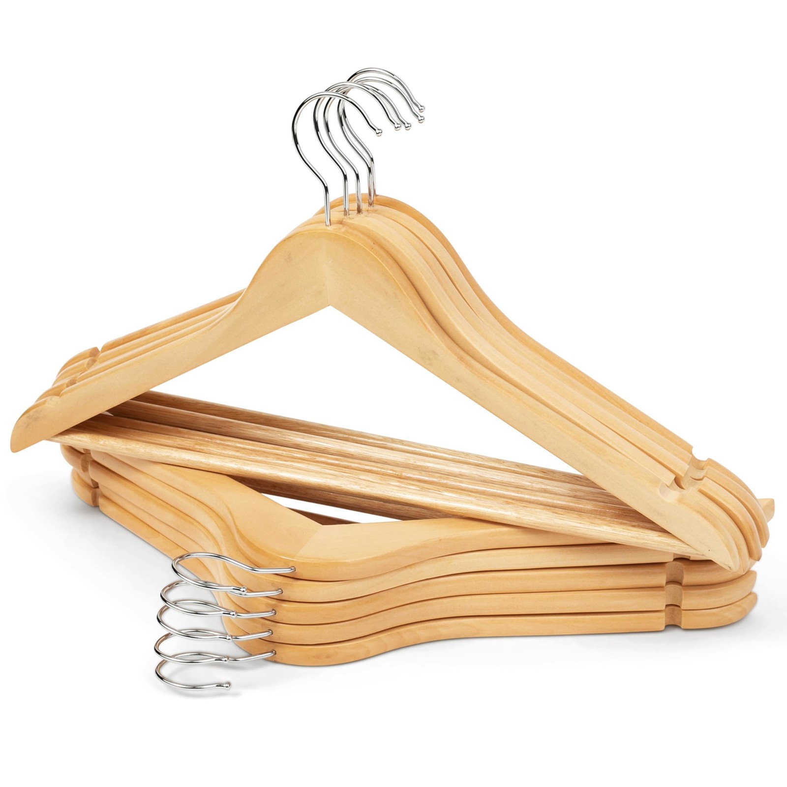 Wooden Clothes Hangers 10 Pack, Natural Wood Coat Hangers, Non-Slip Shoulder ...