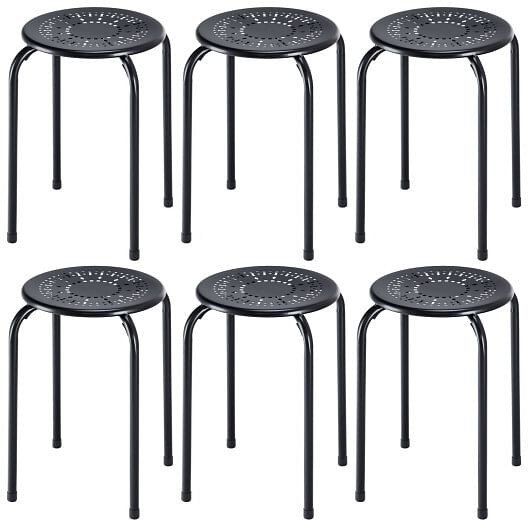 Set of 6 Stackable Multifunctional Daisy Design Backless Round Metal Stool Set-B
