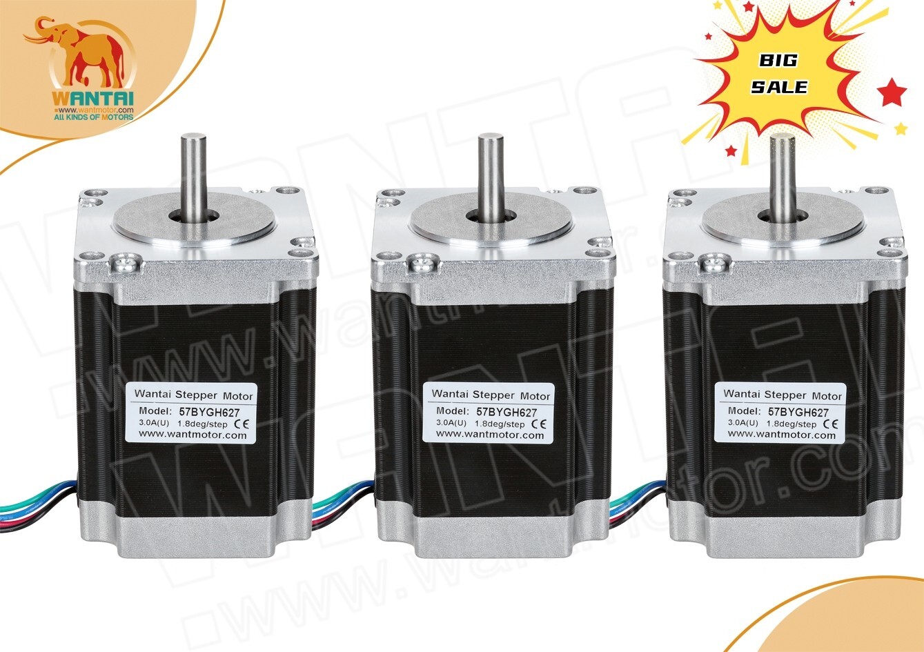 3PCS Stepper Motor 190N.cm 3.0V 3.0A 56.4x76mm φ6.35mm shaft 2Phase 18°BIG SALE！