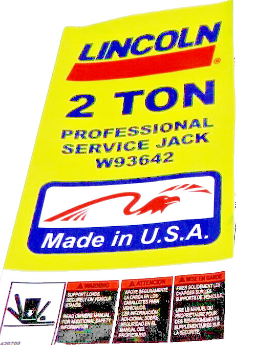Original Jack Decal model Number HW93642-2 ton Made in the USA floor jack label