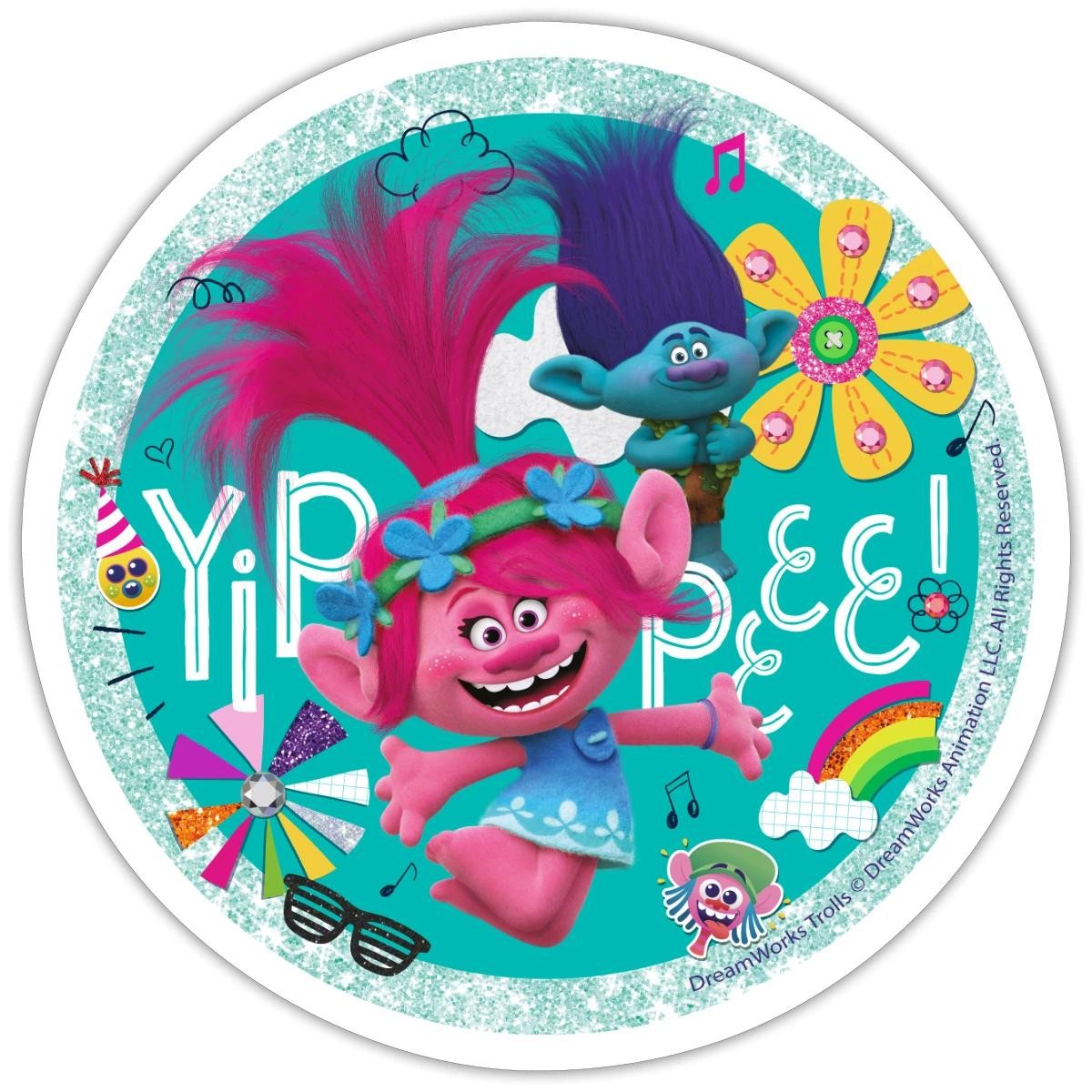 Trolls Yippie Logo With Poppy And Creek Sticker, max. 4 x 4"