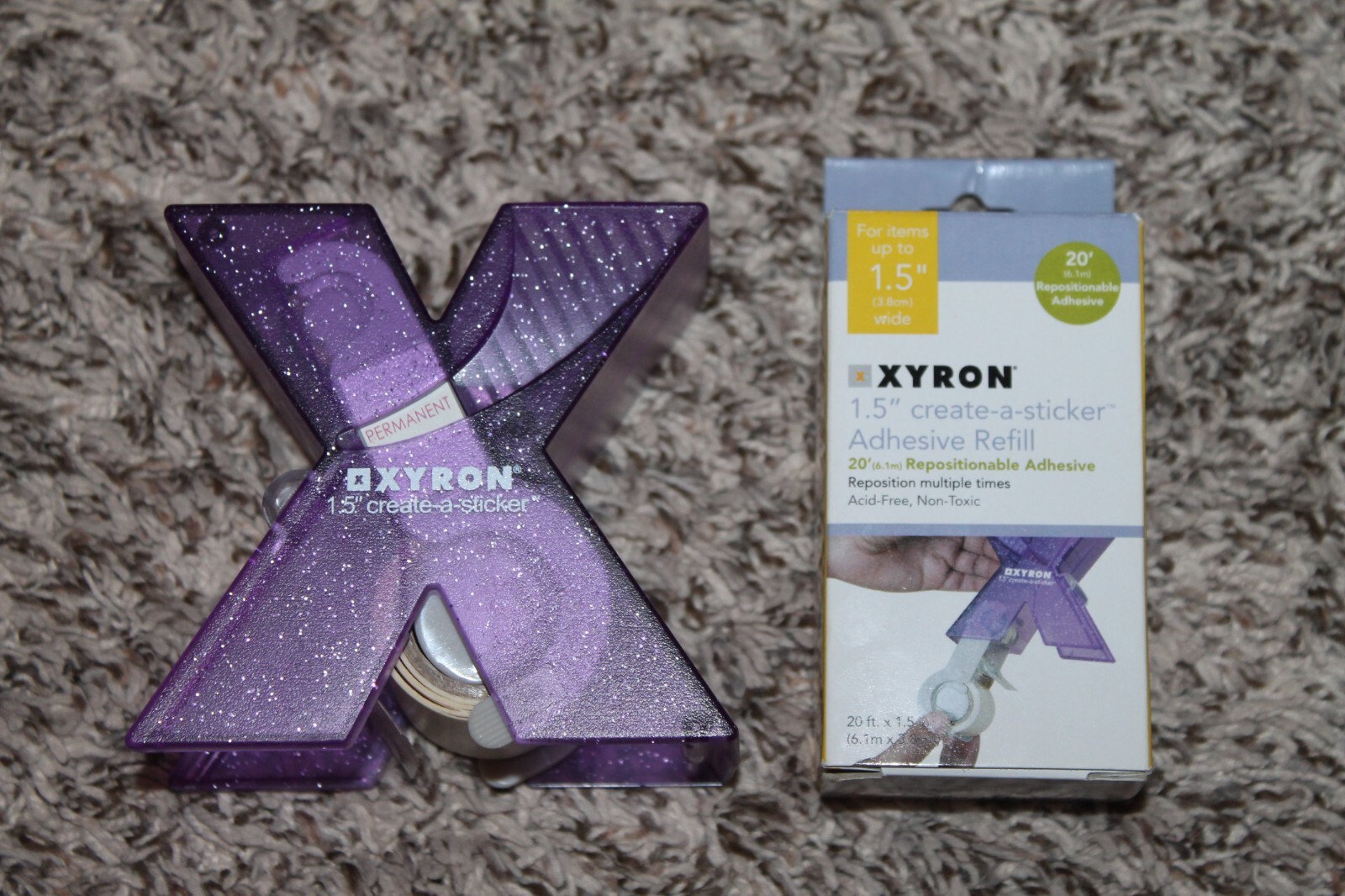XYRON 1.5" CREATE-A-STICKER MAKER EUC AND BRAND NEW ADHESIVE REFILL ROLL