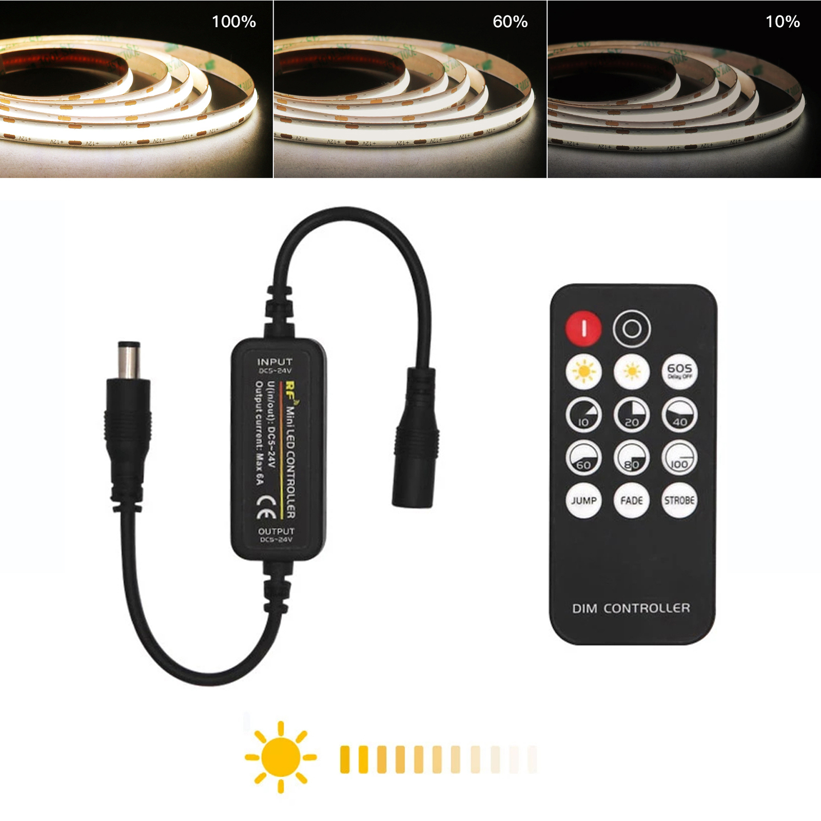 LED Strip Dimmer Remote Control Switch Controller For 12V 24V LED Tape Light